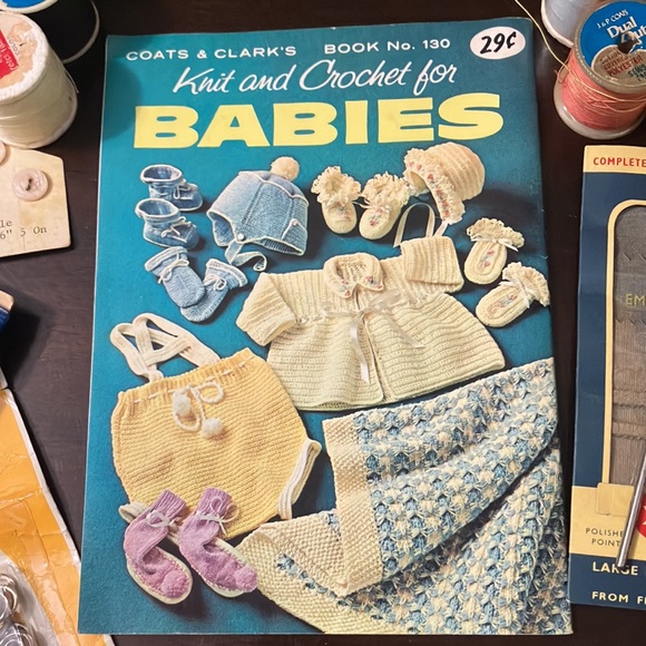 Vintage Sewing Notions & Thread Lot with Lace, 1962 Crochet for Babies Booklet - Picture 3 of 15